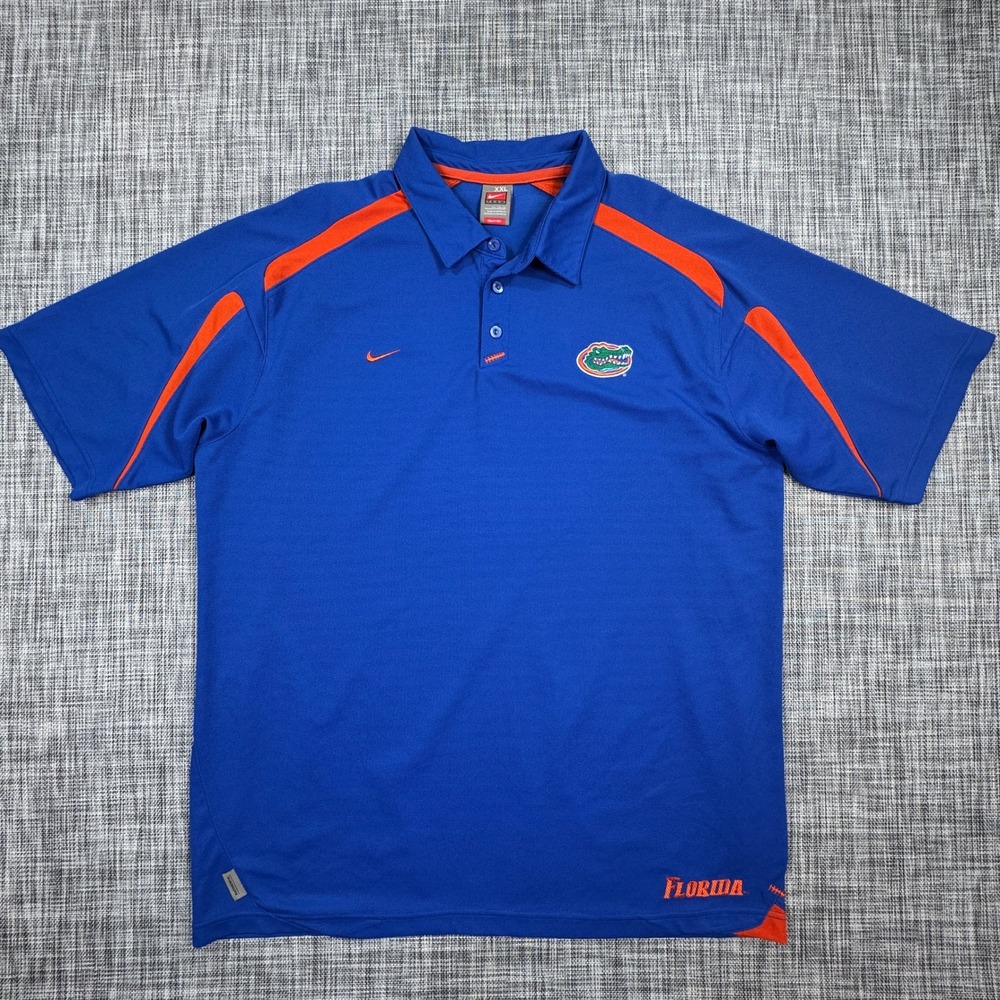 Nike Mens XXL Florida Gators Polo Shirt Blue Orange Fit Dry Team Short Sleeve